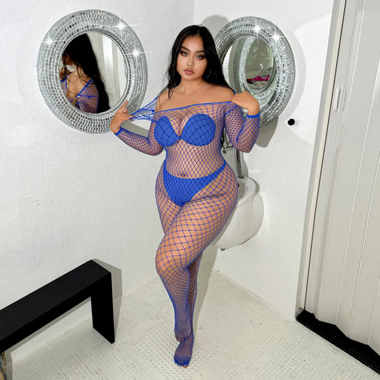 🔴Buy one get one free🔴 Plus Size Frisky Fishnet Fantasy Crotch-Free Jumpsuits